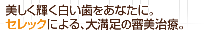 美しく輝く白い歯をあなたに。セレックによる、大満足の審美治療。